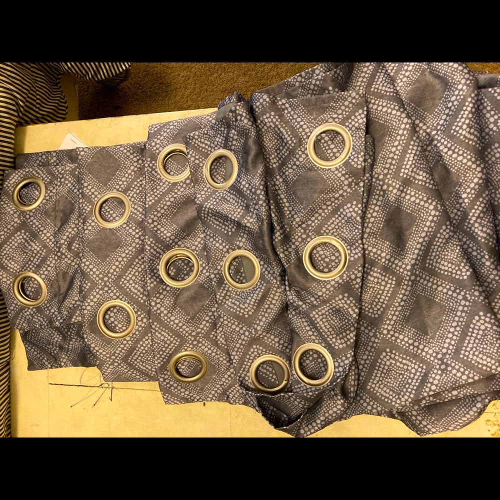4 panels of  curtains grommet top blue pattern